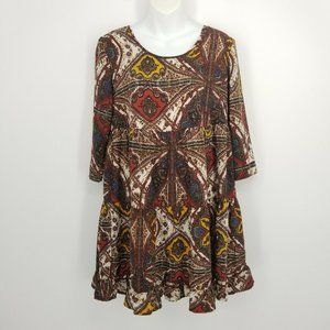 California Moon Rise Womens Brown Round Neck Short Sleeve Tunic Blouse Top Small